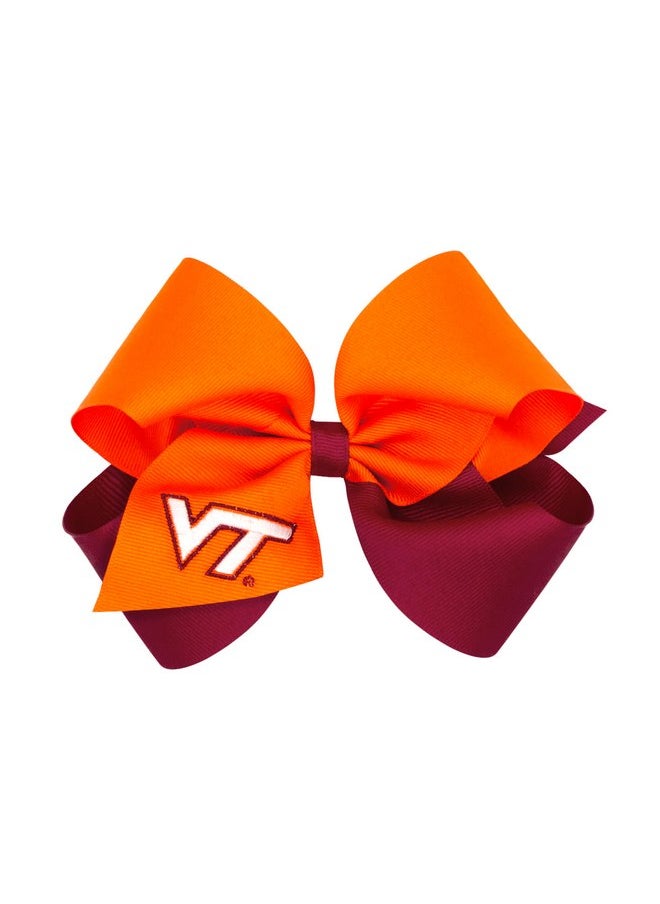Wee Ones Divine Creations Girls' Collegiate Themed Game Day Two-Tone Hair Bow by Wee Ones on a WeeStay Clip, Classic Grosgrain, King, Virginia Tech  - Image 1