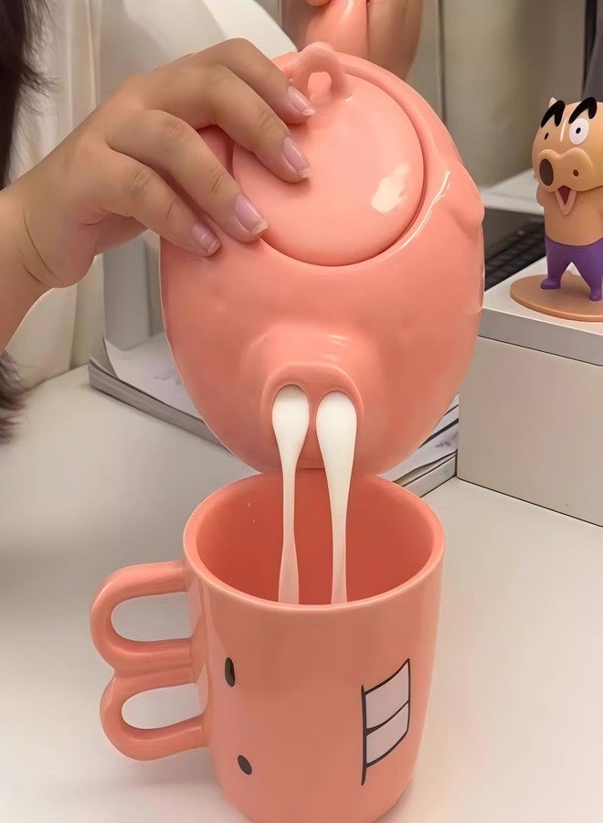 EWCEFIC Pink pig ceramics milk coffee pot, kettle, teapot, Cute mug,Creative, funny coffee pots and mugs，A white elephant gift for family and friends (large pig pot) - Image 4