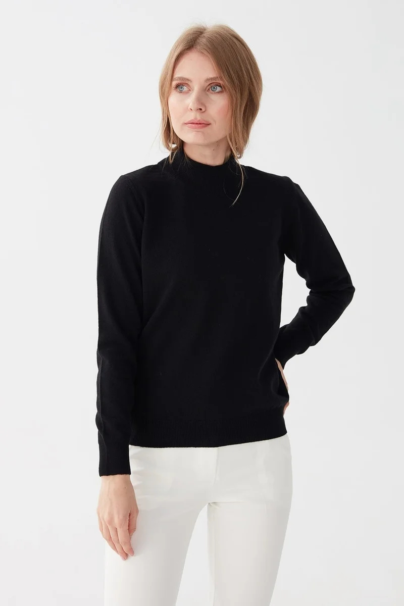 Desen Triko Pattern Knitwear Women's Half Turtleneck Classic Blouse Black