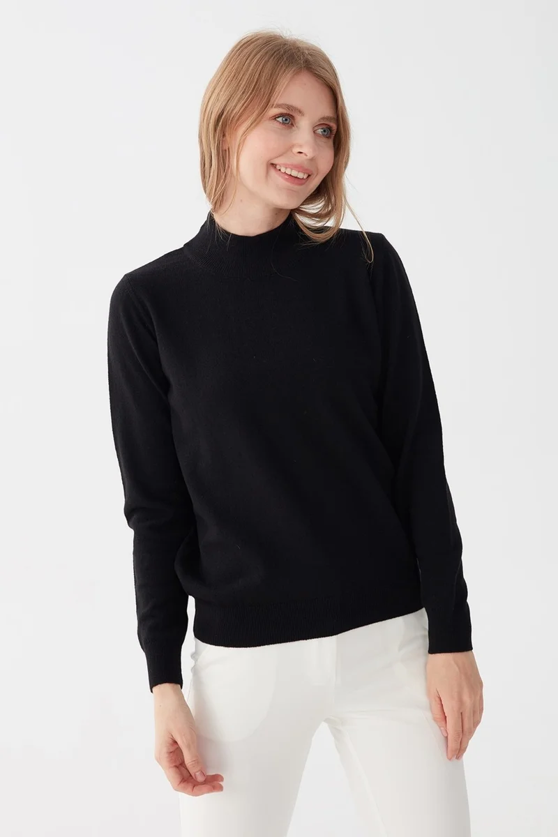 Desen Triko Pattern Knitwear Women's Half Turtleneck Classic Blouse Black