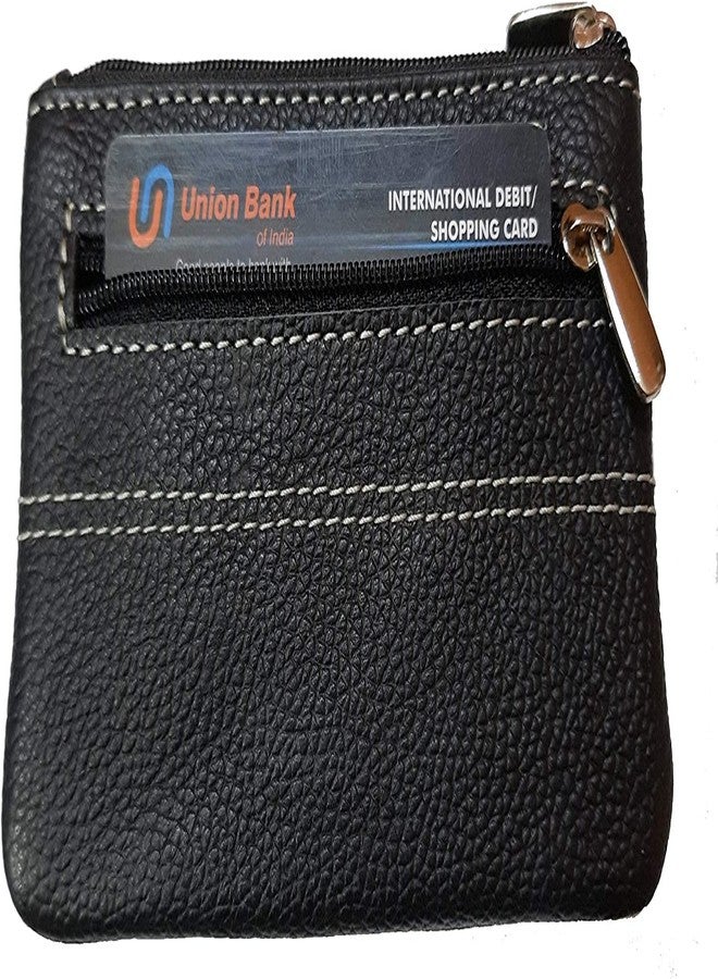 GIMNER Genuine Leather Coin Pouch/Leather Coin Purse with 2 Key Holding Chain Custom Upper for Women (Black 1) - Image 5