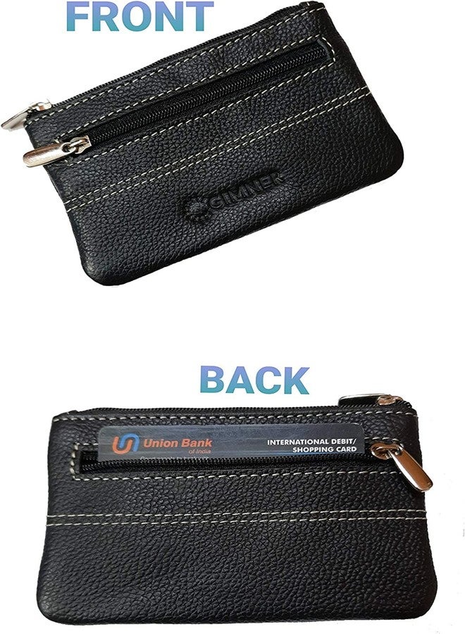 GIMNER Genuine Leather Coin Pouch/Leather Coin Purse with 2 Key Holding Chain Custom Upper for Women (Black 1) - Image 4