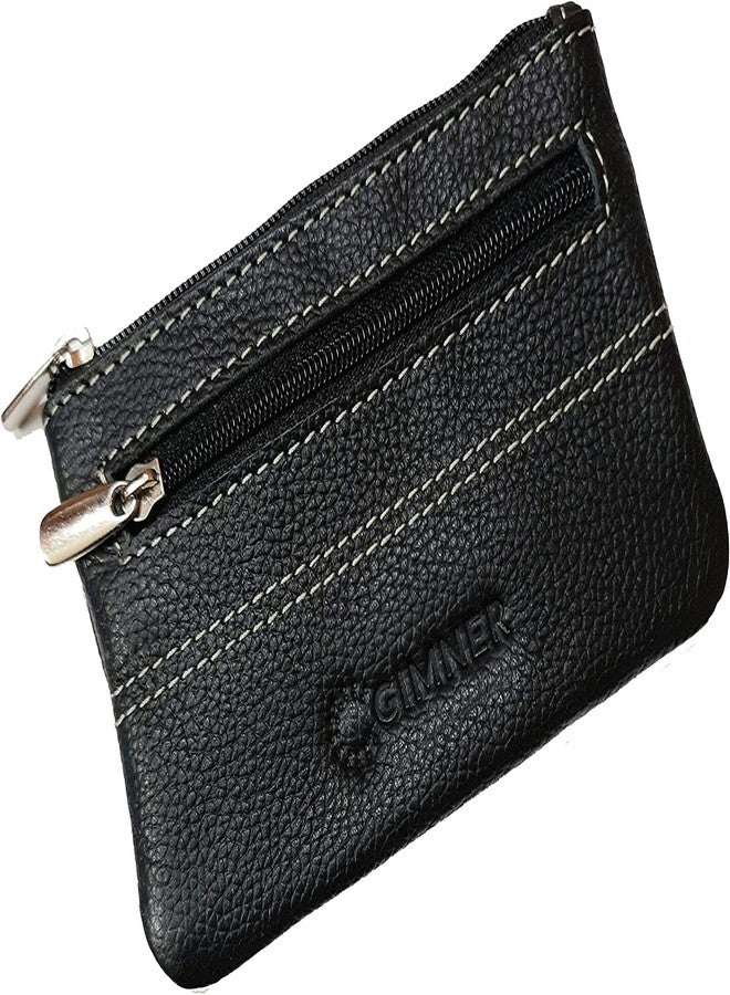 GIMNER Genuine Leather Coin Pouch/Leather Coin Purse with 2 Key Holding Chain Custom Upper for Women (Black 1) - Image 1