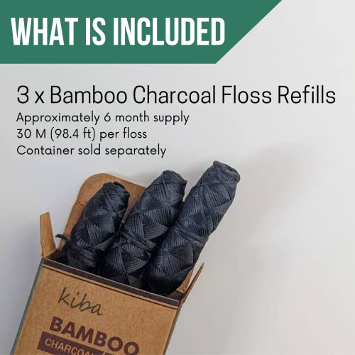 Kiba Bamboo Charcoal Floss 3 Piece Refill Set (3 x 30M Dental Floss Refills) - Eco Friendly Floss w/Candelilla Wax - Mint - Vegan - Image 4