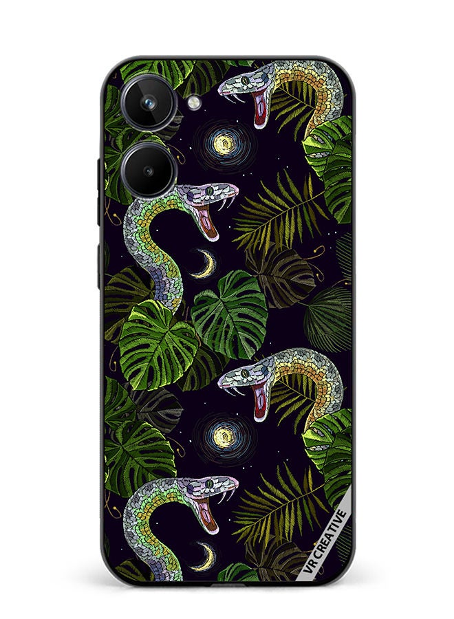 VR CREATIVE Protective Case Cover For Realme 10 Embroidery Snakes, Night Sky And Tropical Palm Leaves Design Multicolour - Image 1