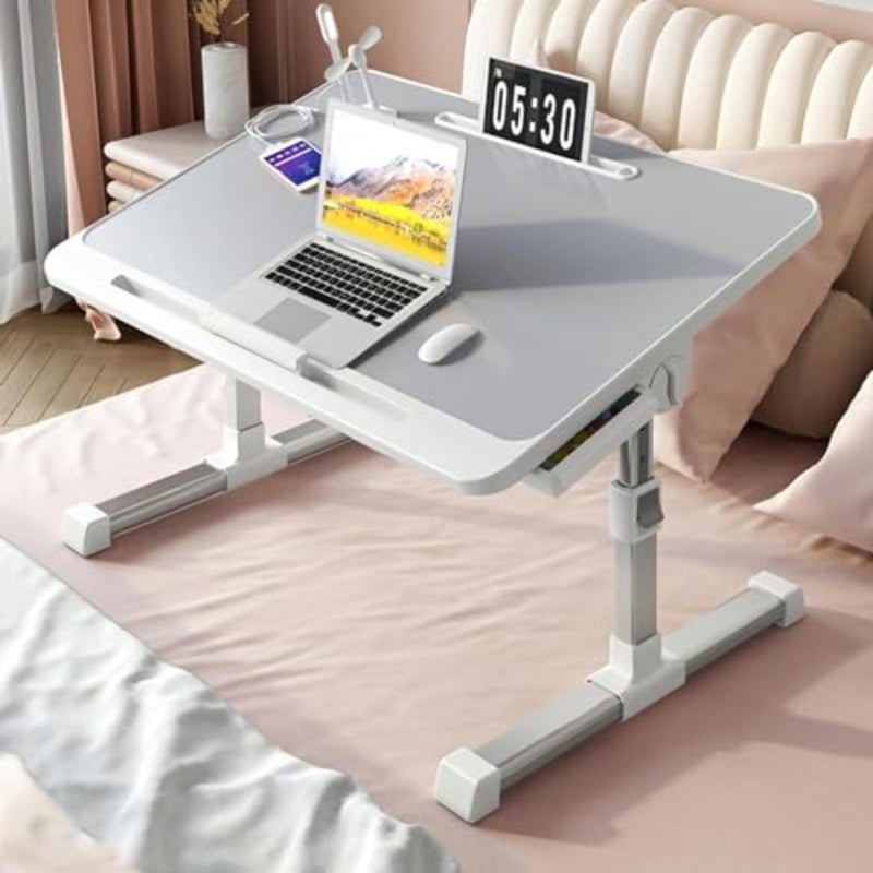 Adjustable Laptop Table for bed Large Lift Laptop Bed Tray Table, Folding Computer Desk with Removable Bookshelf Slot and Drawer and USB Port, Portable Couch Laptop Stand for bed - Image 5