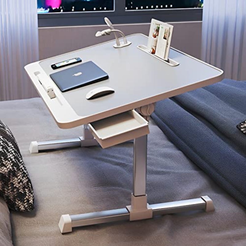Adjustable Laptop Table for bed Large Lift Laptop Bed Tray Table, Folding Computer Desk with Removable Bookshelf Slot and Drawer and USB Port, Portable Couch Laptop Stand for bed - Image 1