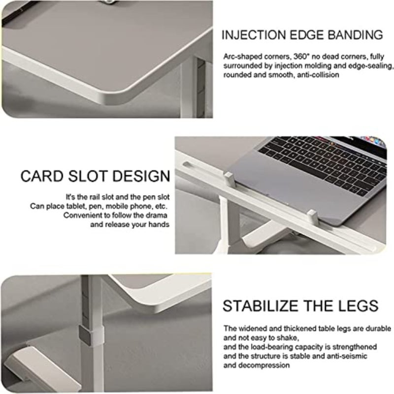 Adjustable Laptop Table for bed Large Lift Laptop Bed Tray Table, Folding Computer Desk with Removable Bookshelf Slot and Drawer and USB Port, Portable Couch Laptop Stand for bed - Image 2