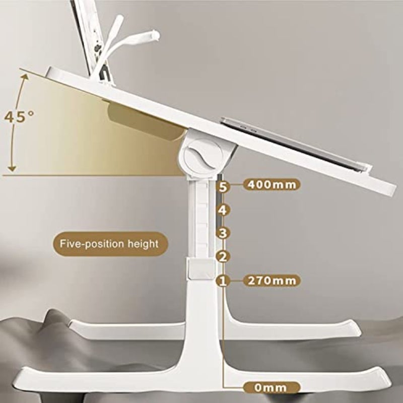 Adjustable Laptop Table for bed Large Lift Laptop Bed Tray Table, Folding Computer Desk with Removable Bookshelf Slot and Drawer and USB Port, Portable Couch Laptop Stand for bed - Image 3
