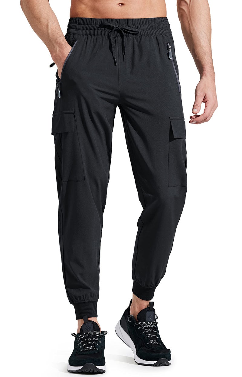 Libin Men's Lightweight Joggers Quick Dry Cargo Hiking Pants Track Running Workout Athletic Travel Golf Casual Outdoor, Black S - Image 1