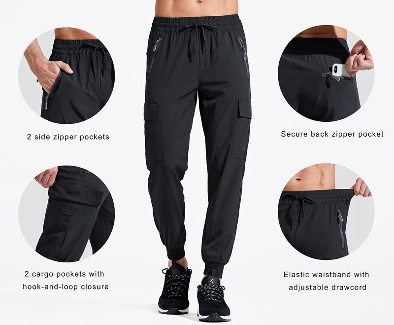Libin Men's Lightweight Joggers Quick Dry Cargo Hiking Pants Track Running Workout Athletic Travel Golf Casual Outdoor, Black S - Image 3