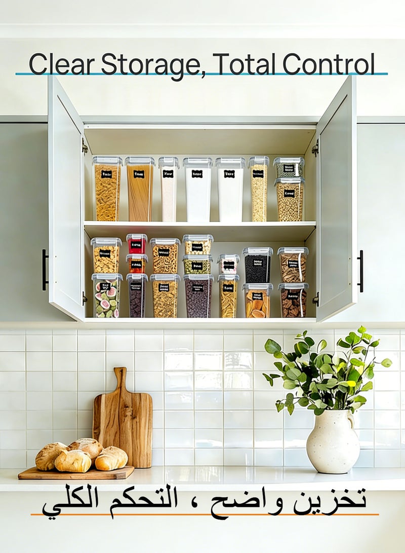 WEMART Food Storage Containers with Lids, 24 PCS Plastic Kitchen and Pantry Organization Canisters for Cereal, Dry Food, Flour and Sugar, BPA Free Leak-proof Food Storage Jars, Includes 24 Labels & Marker - Image 5