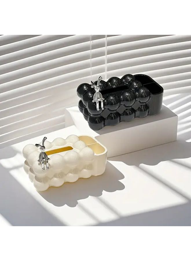 White Cloud Shaped Tissue Box With Storage And Remote Holder For Living Room - Image 1