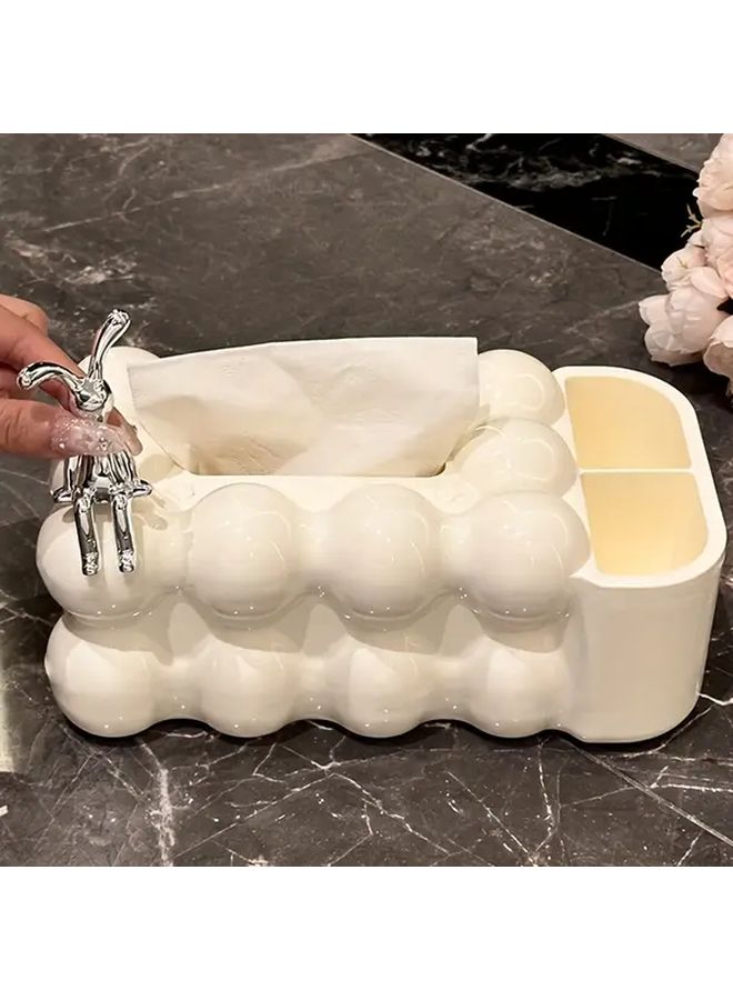 White Cloud Shaped Tissue Box With Storage And Remote Holder For Living Room - Image 2