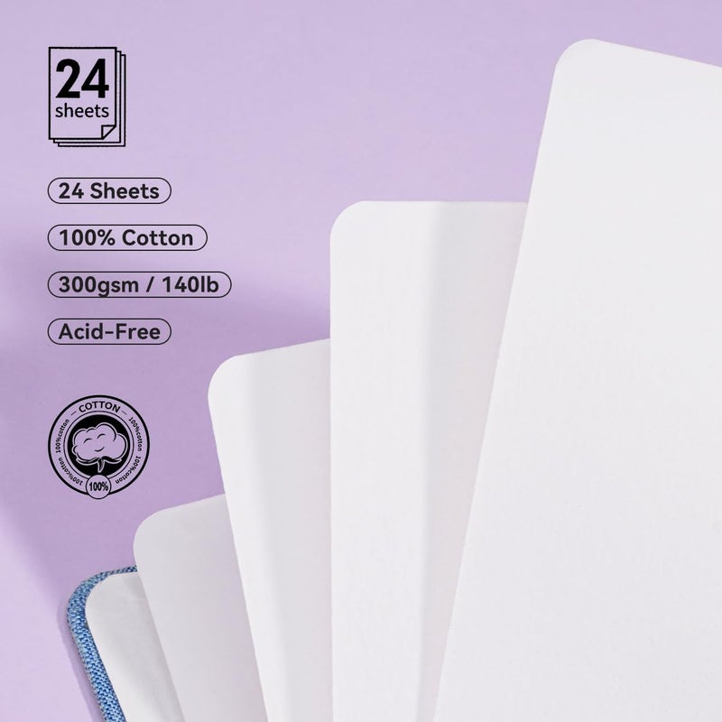 Lightwish Square Watercolor Journal,100% Cotton,300gsm/140lb,Acid-Free,24 Sheets Cold Press Watecolor Sketchbook for Artists Adults Students,4.7 * 4.7 Inches(Blue) - Image 2