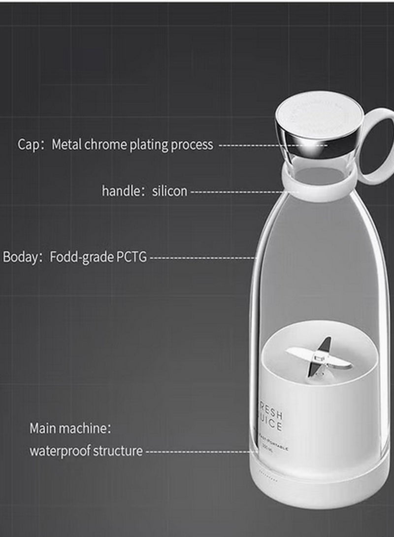 Portable Juicer Blender Machine, Electric Juicer Kettle Bottle for Shakes, Mini Fruit Battery Rechargeable USB Blender Smoothie Maker White Color - Image 4