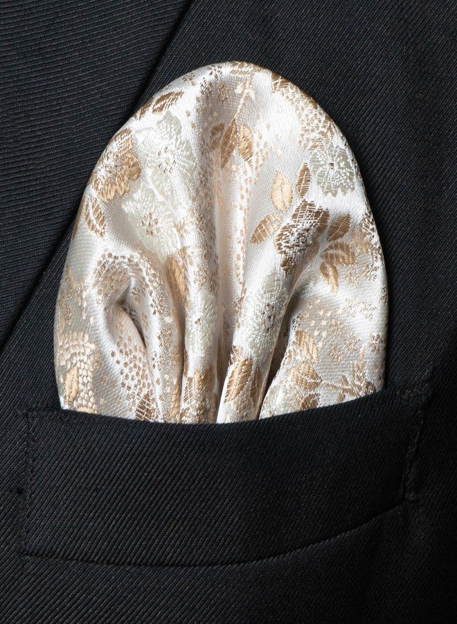 JEMYGINS Silk Champagne Floral Tie Necktie and Pocket Square, Hankerchief and Tie Bar Clip Sets for Men(45) - Image 3