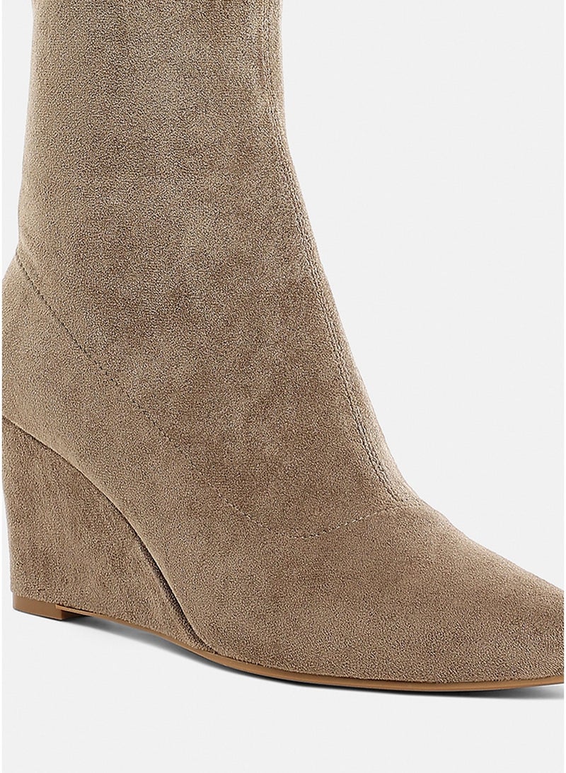 London Rag Microfiber Wedge Heel Boots in Taupe - Image 4