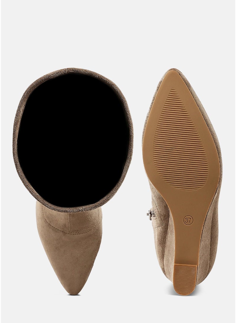 London Rag Microfiber Wedge Heel Boots in Taupe - Image 5