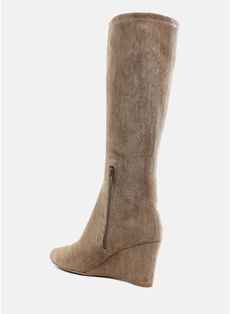 London Rag Microfiber Wedge Heel Boots in Taupe - Image 3
