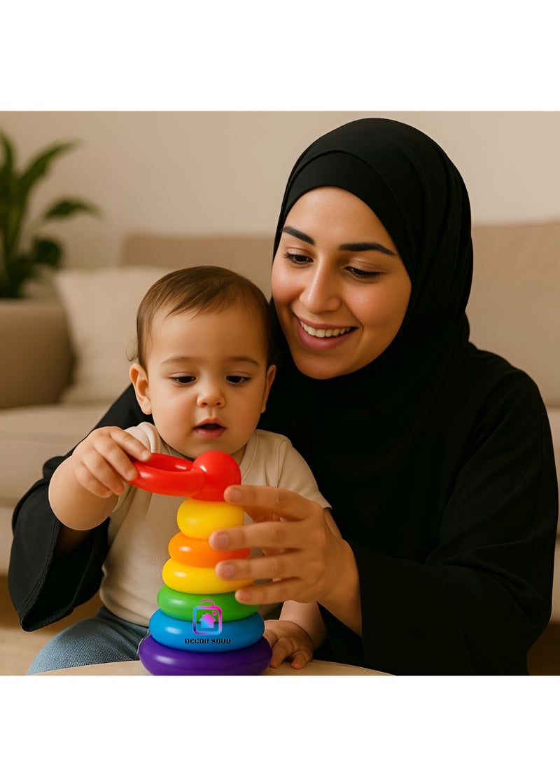 DECOR SOUQ Colorful 5-Layer Stacking Toy for Toddlers with Duck Top – Rainbow Ring Tower for Baby Learning, Early Education & Hand-Eye Coordination – BPA-Free Plastic Stack Toy for Infants & Kids – Montessori Sensory Development Toy – Educational Gift for Boys & Girls – Ideal for 1-3 Year Old Babies – Lightweight, Safe & Durable Early Learning Toy – Developmental Stacker for Fine Motor Skills – UAE Toy for Toddlers – Stacking Circle Jenga Style  - Image 1