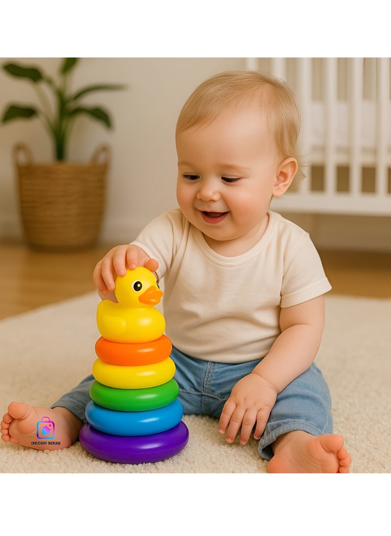 DECOR SOUQ Colorful 5-Layer Stacking Toy for Toddlers with Duck Top – Rainbow Ring Tower for Baby Learning, Early Education & Hand-Eye Coordination – BPA-Free Plastic Stack Toy for Infants & Kids – Montessori Sensory Development Toy – Educational Gift for Boys & Girls – Ideal for 1-3 Year Old Babies – Lightweight, Safe & Durable Early Learning Toy – Developmental Stacker for Fine Motor Skills – UAE Toy for Toddlers – Stacking Circle Jenga Style  - Image 4
