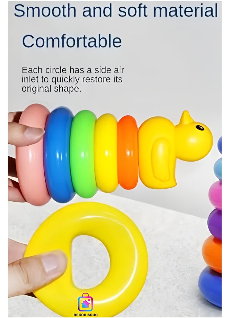 DECOR SOUQ Colorful 5-Layer Stacking Toy for Toddlers with Duck Top – Rainbow Ring Tower for Baby Learning, Early Education & Hand-Eye Coordination – BPA-Free Plastic Stack Toy for Infants & Kids – Montessori Sensory Development Toy – Educational Gift for Boys & Girls – Ideal for 1-3 Year Old Babies – Lightweight, Safe & Durable Early Learning Toy – Developmental Stacker for Fine Motor Skills – UAE Toy for Toddlers – Stacking Circle Jenga Style  - Image 5
