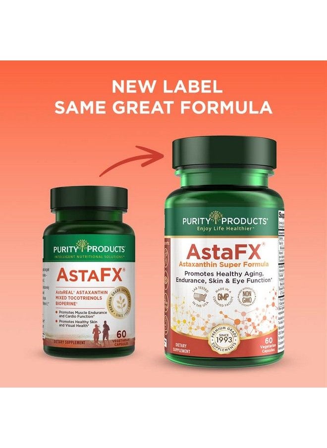 Purity Products - Astafx Astaxanthin Antioxidant Super Formula From Clinically Tested 4 Mg Astareal With Full Spectrum Tocotrienols (Vitamin E) + Bioperine Black Pepper + Piperine 60 Vegetarian Caps - Image 1