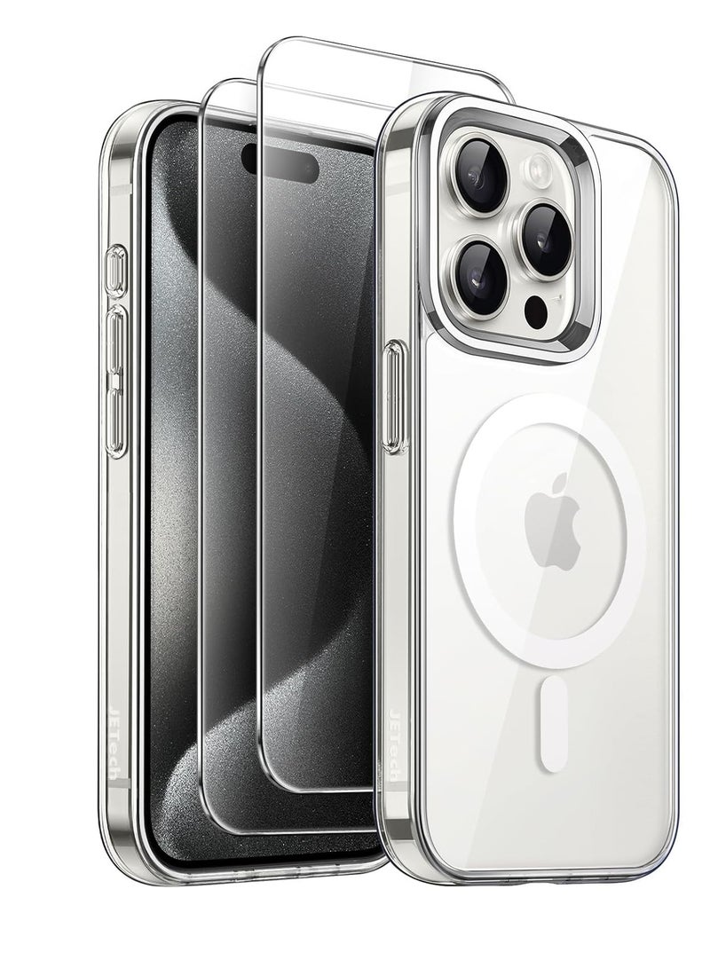 إلترازون 3 in 1 Magnetic Case for iPhone 15 Pro Max 6.7-Inch with 2 Pack Tempered Glass Screen Protectors, Compatible with MagSafe, Shockproof Bumper Phone Cover (Clear) - Image 1