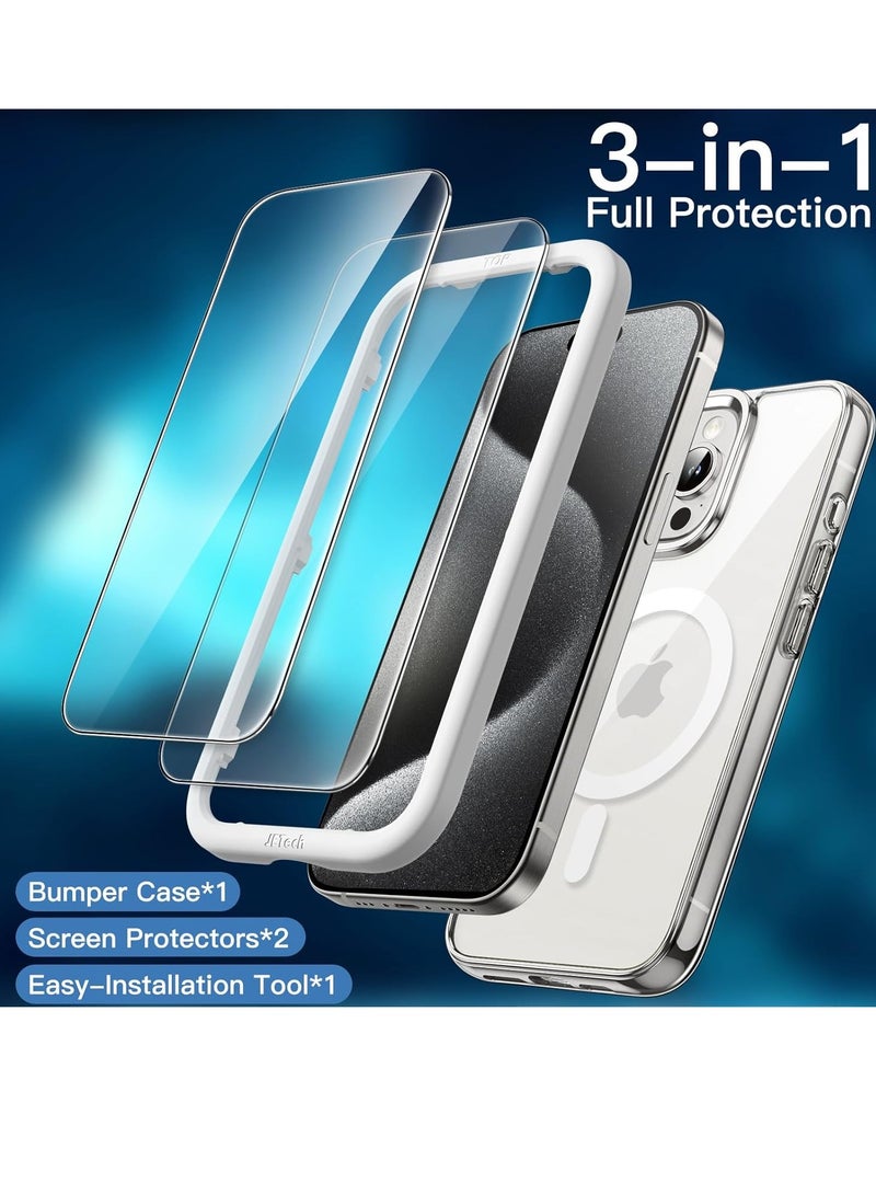 إلترازون 3 in 1 Magnetic Case for iPhone 15 Pro Max 6.7-Inch with 2 Pack Tempered Glass Screen Protectors, Compatible with MagSafe, Shockproof Bumper Phone Cover (Clear) - Image 3