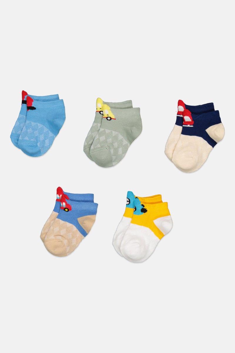 London Fog Kids Boy 5 Pairs Allover Pattern Ankle Socks, Multicolor - Image 2