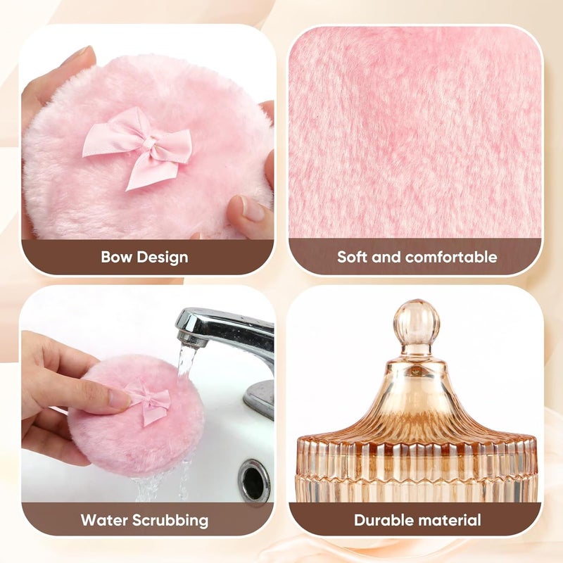 1 Set Dusting Powder Container with 3 Puffs Apricot Pink Amber Glass Jar Washable Reusable Wet Dry Powder Applicator for Women - Image 2