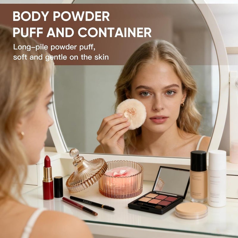 1 Set Dusting Powder Container with 3 Puffs Apricot Pink Amber Glass Jar Washable Reusable Wet Dry Powder Applicator for Women - Image 4