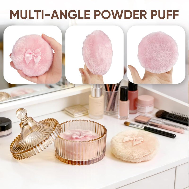 1 Set Dusting Powder Container with 3 Puffs Apricot Pink Amber Glass Jar Washable Reusable Wet Dry Powder Applicator for Women - Image 5