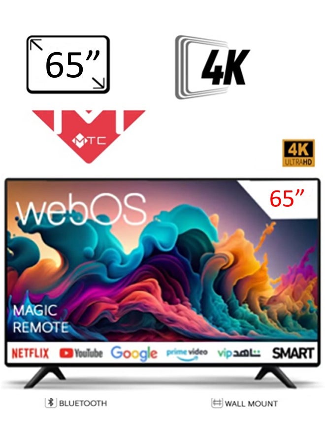 MTC 65 Inch WebOS 2.0 Smart Screen 4K UHD LED TV with Magic Remote and Wall Mount, Black | M4KD65SWOSBB25  - Image 1