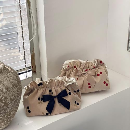 XINSHUN Cosmetic Bag Female LargeCapacity Cosmetic Bag Travel Carrying Bag Corduroy Cherry Bow Storage Bagstyle2 - Image 3