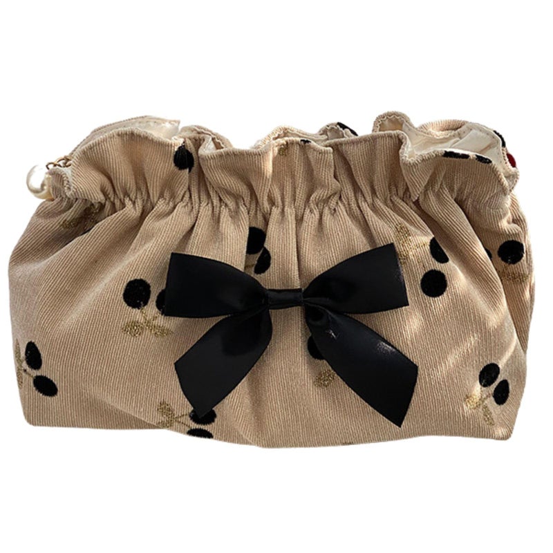 XINSHUN Cosmetic Bag Female LargeCapacity Cosmetic Bag Travel Carrying Bag Corduroy Cherry Bow Storage Bagstyle2 - Image 2