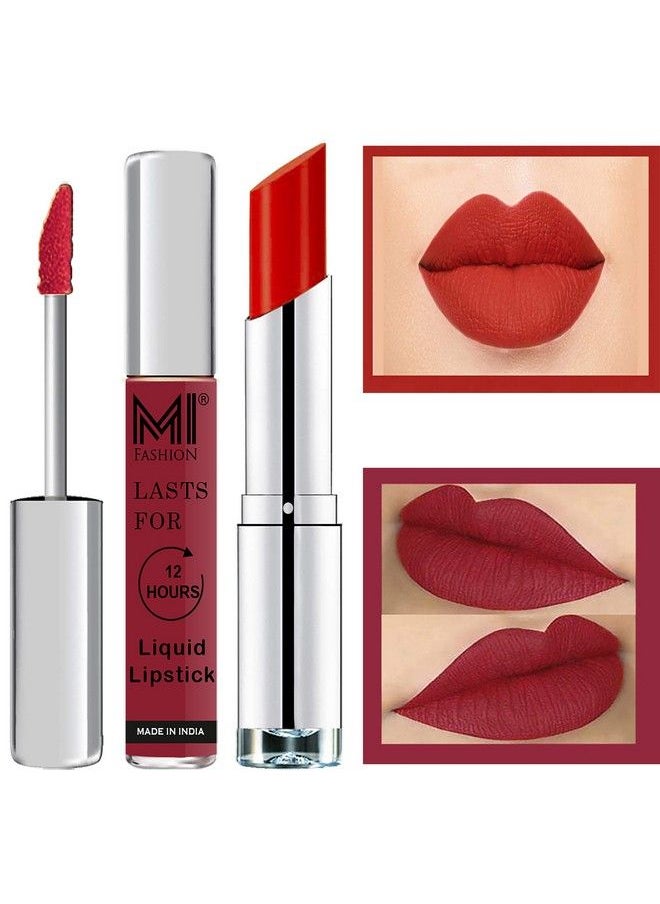 MI FASHION Made In India Lipstick Combo Offers 100% Veg Long Lasting Shimmer Cherry Liquid Matte Lipstick Reddish Orange Creamy Matte Lipstick  - Image 1