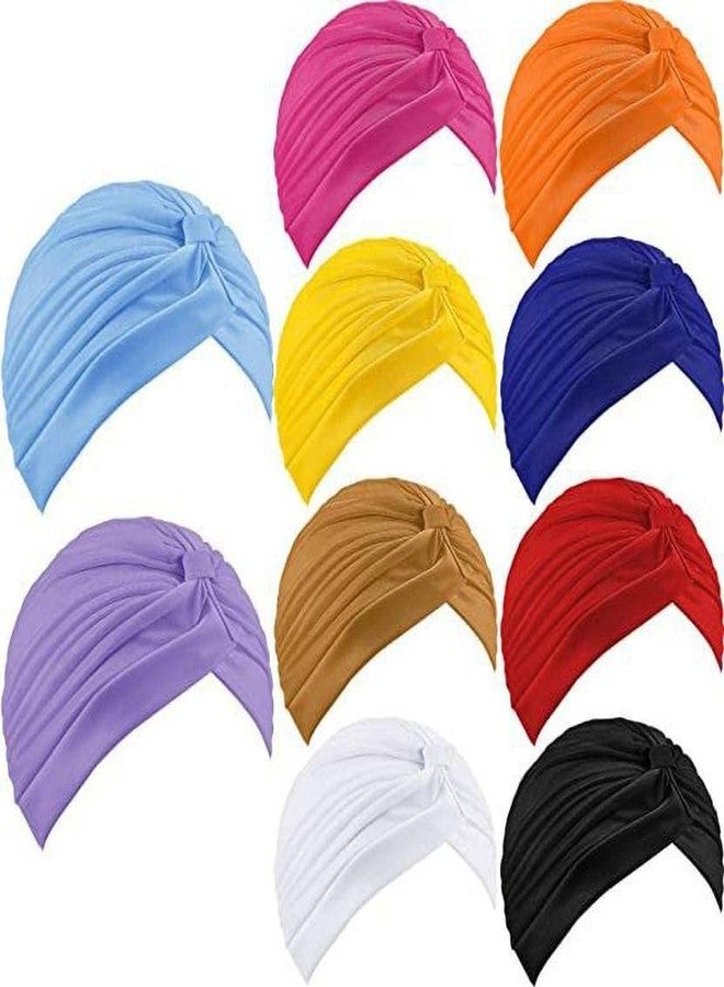 BISMAADH Readymade Turban Knot Pleated Stretchable Polyester Pagri Sleep Cap Beanie for Men & Women (Pack of 10) - Image 1