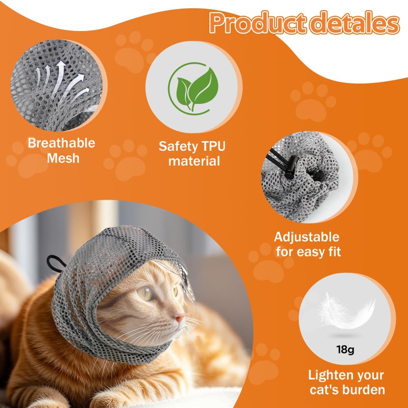 Parawo Adjustable Cat Muzzle for Grooming and Biting Prevention, Breathable TPU Material with 4 Anti-Scratch Gloves for Nail Trimming Bathing Vet Visits - Image 4