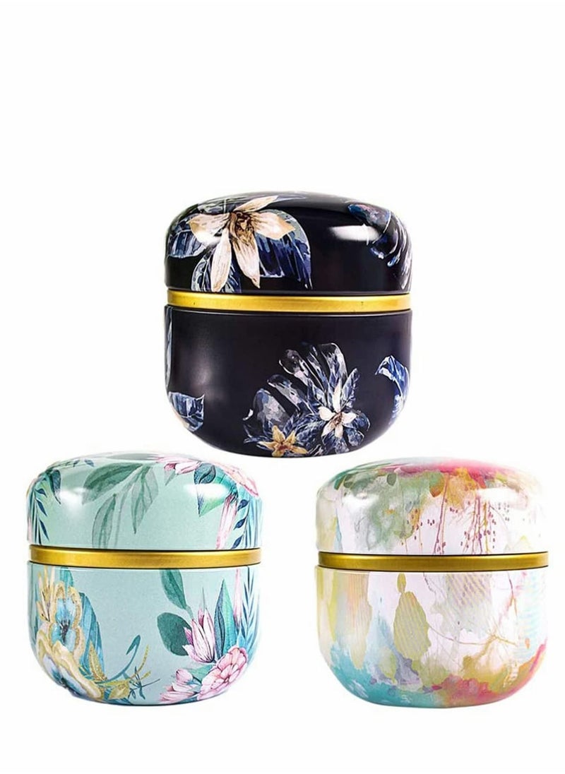 Y&D Metal Empty Tins Box, Round Gift Candy Loose Tea Storage Organizer Flower Tinplate Containers Mini Reusable for DIY Candle Wedding Party Favor Gifts 3 Pcs  - Image 1