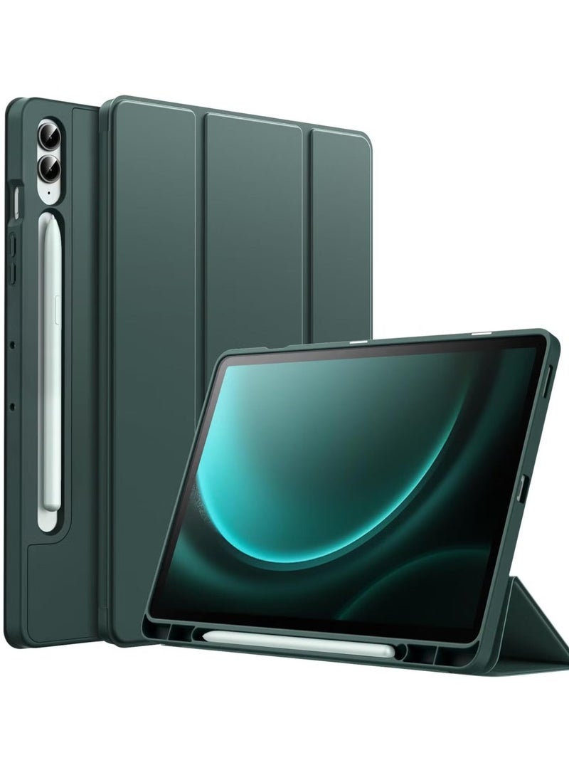 DUSALA Samsung Galaxy Tab S9 FE+ 12.4-Inch Case – Soft TPU Tri-Fold Stand Cover with S Pen Holder, S Pen Charging Support, and Auto Wake/Sleep (Midnight Green) - Image 1