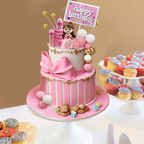 KEEPARTY 26PCS Princess Castle Cake Topper Girl Princess Cake Decoration Happy Birthday Insert Cards for Girl Birthday Party Supplies - Image 3