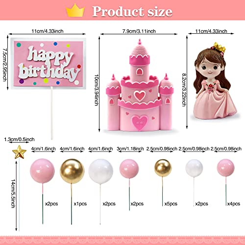 KEEPARTY 26PCS Princess Castle Cake Topper Girl Princess Cake Decoration Happy Birthday Insert Cards for Girl Birthday Party Supplies - Image 2