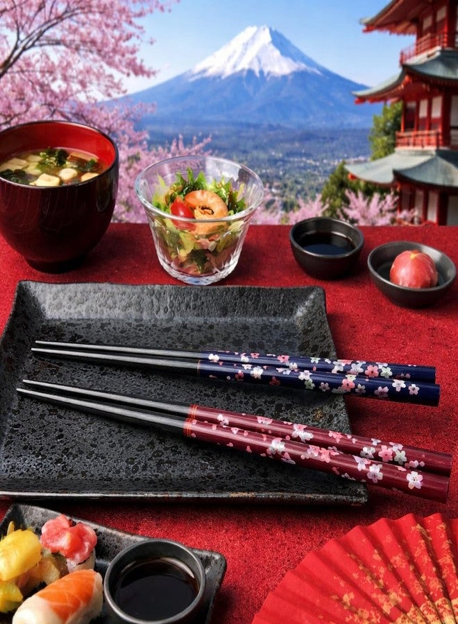 Terra Distribution Premium Japanese Chopsticks Reusable 2pcs set [ Made in Japan ] Traditional Lacquer Art Wooden Chopsticks (Flower Navy/Purple(YM204)) - Image 4