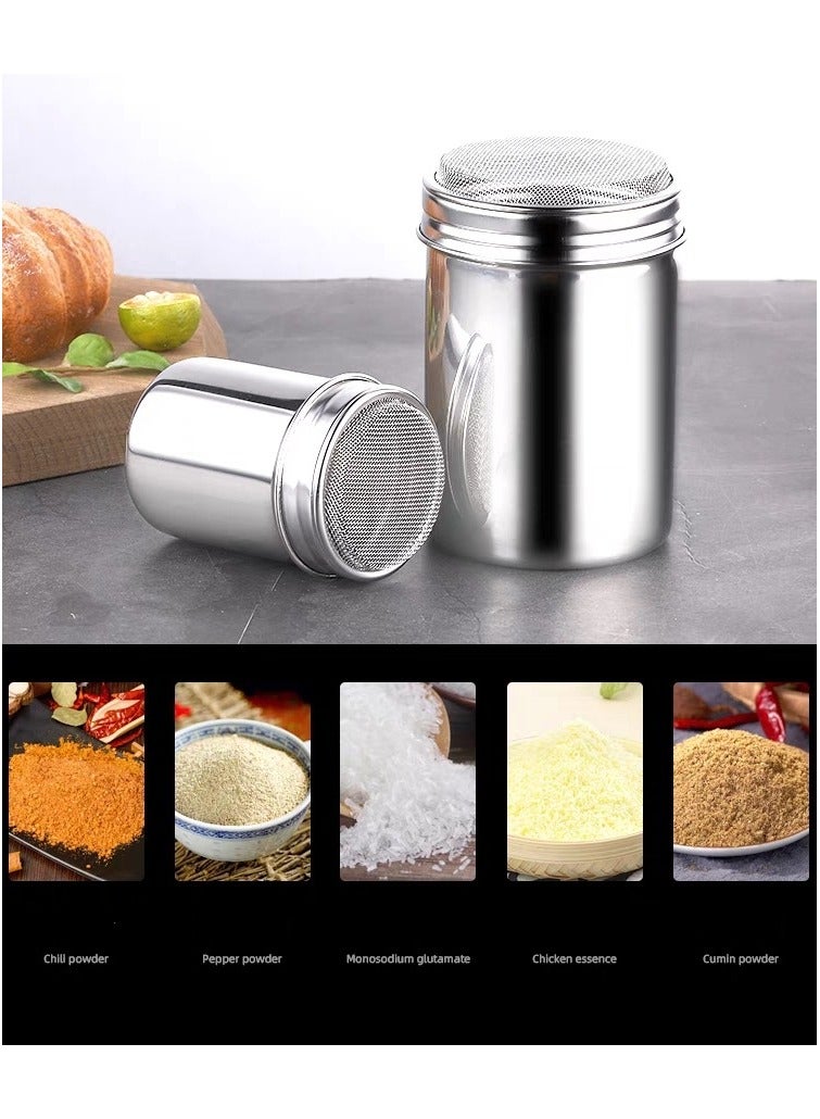 2 علبة بودرة من الفولاذ المقاوم للصدأ، علبة بودرة شبكية لمسحوق القهوة والكاكاو والقرفة مع غطاء، مع 16 قالب طباعة واستنسل - Image 5