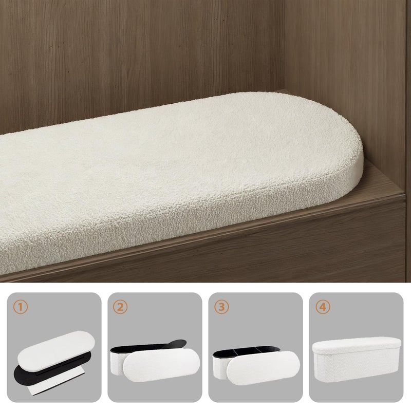GLAXYFUR Oval Storage Ottoman Bench, Sherpa Foot Rest, 43 Inch Folding Chest for Living Room, Bedroom, White - Image 5