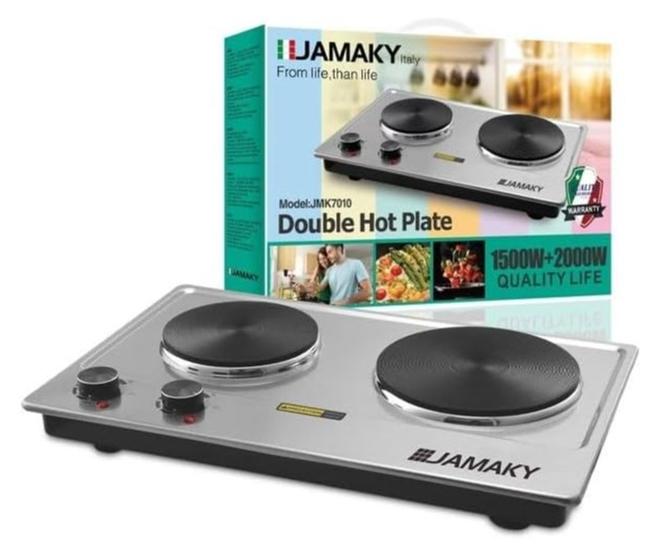Jamaky Italy بوتاجاز كهربائي مسطح مزدوج من جاماكى ( 1500 وات + 2000 وات) آمن ، محمول ، للطبخ ايطالي - Image 1