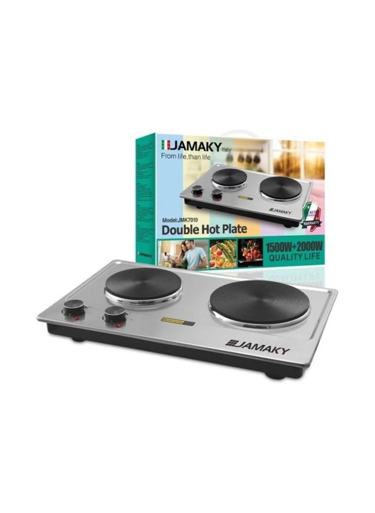 Jamaky Italy بوتاجاز كهربائي مسطح مزدوج من جاماكى ( 1500 وات + 2000 وات) آمن ، محمول ، للطبخ ايطالي  - Image 1