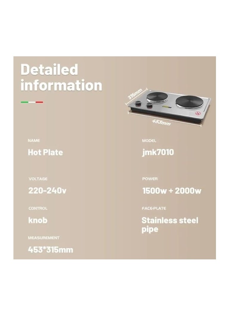 Jamaky Italy بوتاجاز كهربائي مسطح مزدوج من جاماكى ( 1500 وات + 2000 وات) آمن ، محمول ، للطبخ ايطالي  - Image 3